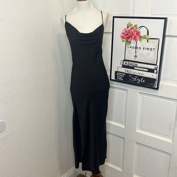 NWT Resa River Black Side Slit Slip Dress Size L - Picture 4 of 11